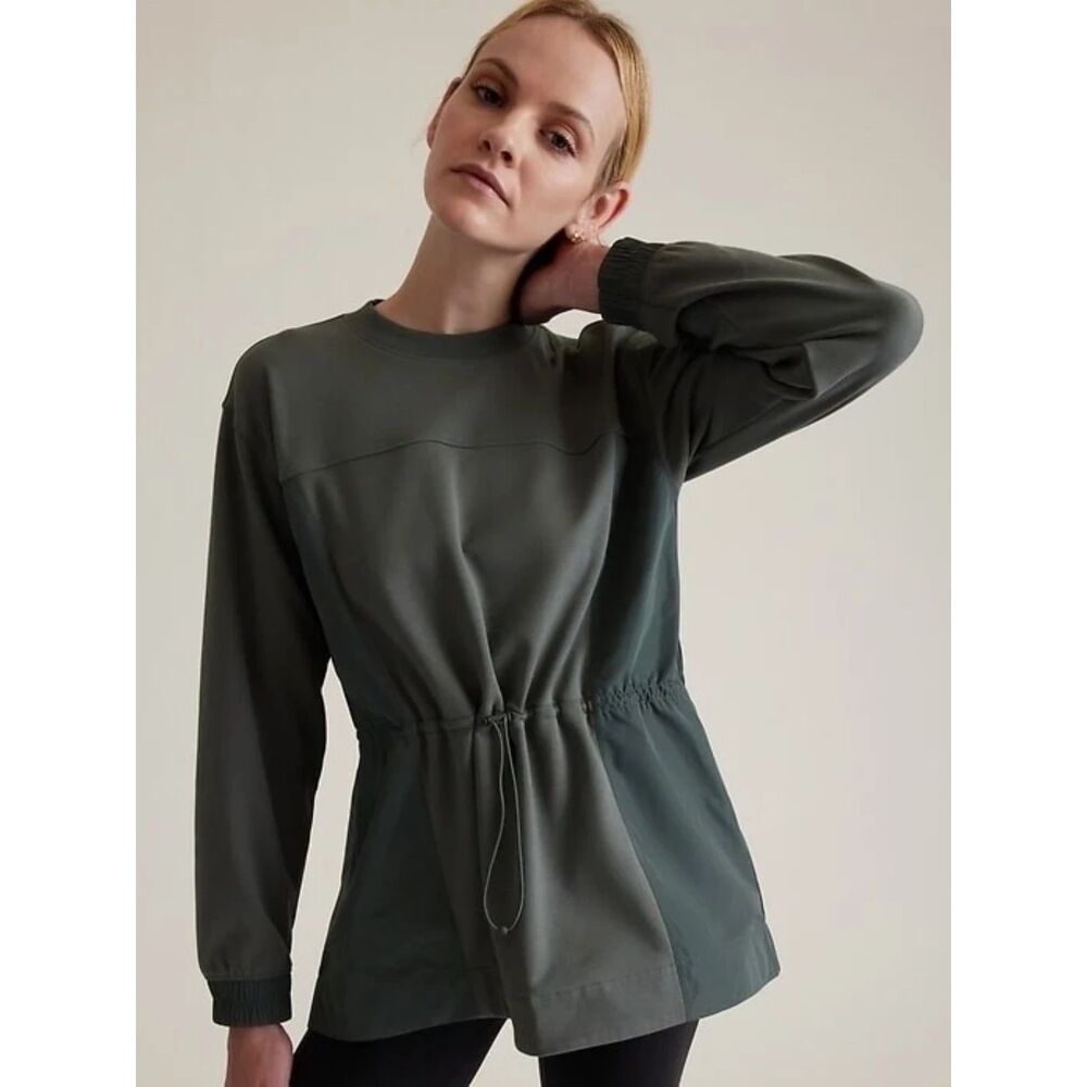 NWT Athleta Triumph Hybrid Crewneck Sweatshirt Bali Green Small Athleisure $129